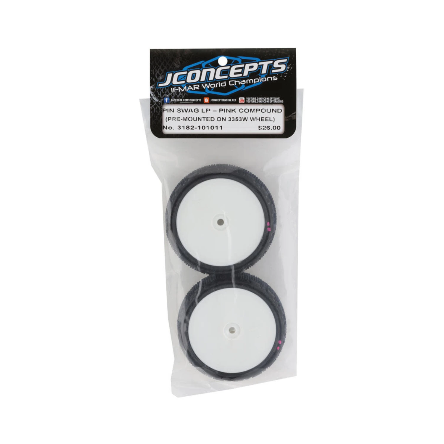 JConcepts Pin Swag 2.2" Pre-Mounted 4WD Front Buggy Tire (White) (2) (Pink) W/12mm Hex #3182-101011 5 JConcepts Pin Swag 2.2" Pre-Mounted 4WD Front Buggy Tire (White) (2) (Pink) W/12mm Hex #3182-101011 - Image 3